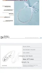Détail du bandeau de mariée fait main avec perles d'imitation et rubans de satin blanc