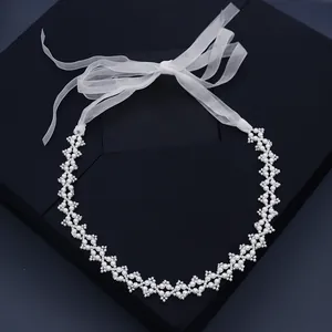 Bandeau Élégant en Künstliche Perles d'Imitation et Strass Avec Ruban en Mousseline Blanche Style Mori Collier Choker Pour Femmes Bijoux de Mariage