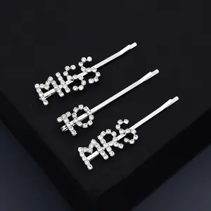 Elegant Alloy Rhinestone Letter MISS TO MRS Bobby Pins Silver Hair Decoration For Wedding Party Women Accessories Jewelry