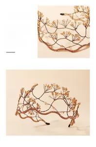 Detailed macro view of handmade wire-wrapped crystal beaded bridal headband in champagne gold