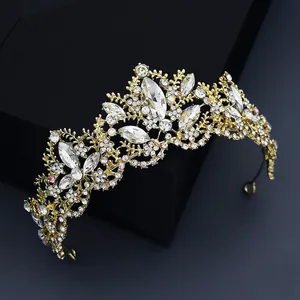 Corona de tiara dorada vintage con diamantes de imitación para bodas y fiestas elegantes