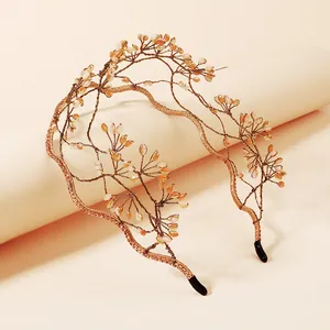 Handmade Beaded Crystal Headband Vintage Ethnic Style Bridal Wedding Hair Accessories Flower Branch Tiara For Women