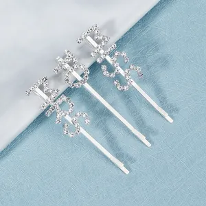 Sparkling rhinestone letter hair clips set with silver MRS and MISS designs for women