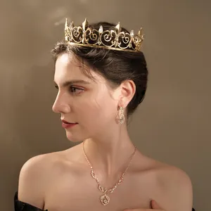 Elegant gold crown and matching jewelry set with crystals for bridal or party events