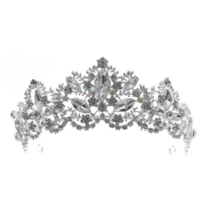 Corona vintage europea de aleación plateada con diamantes de imitación para novia boda