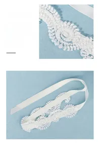 Detailed close-up of handmade white lace bridal headband with elegant satin ribbons