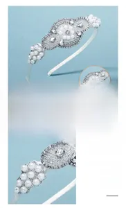 Detail of bridal headband with hand-sewn rhinestones and pearls on alloy vine branch