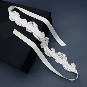 Elegant White Lace Bridal Headband With Satin Ribbon Handmade Embroidery Flower Leaf Wedding Hair Accessory For Women