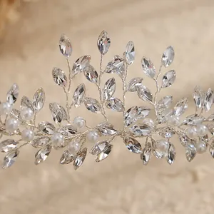 Luxurious handmade bridal headband with sparkling marquise rhinestones and white pearls