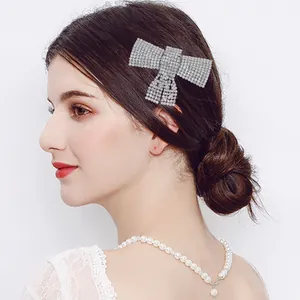 Pinza para el Cabello de Lazo de Strass Estilo Coreano Brillante de Cobre de Pico de Pato Para Mujer Novia Boda Joyería