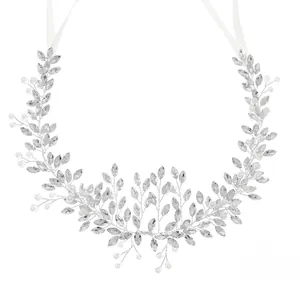 Luxurious handmade bridal headband with white pearls and sparkling marquise crystals
