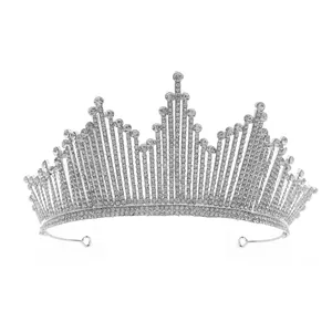 Lujosa corona de novia plateada con brillantes pedrería para accesorios de peinado
