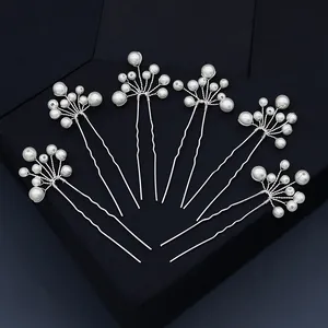 6-piece minimalist pearl U-shaped hair pins set for elegant bridal hair styling