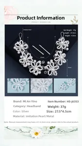 Detailed specs of bridal hair vine with silver floral wire, pearls, and crystals