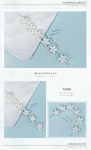 Detailed view of handmade bridal headband with acrylic flowers and pearls and hair pins