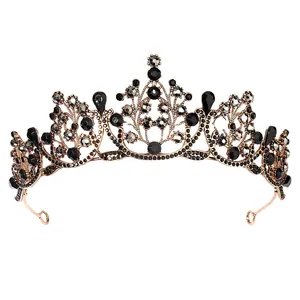 Barocke Braut-Tiara mit schwarzen Strasssteinen und Roségold-Legierungsdesign