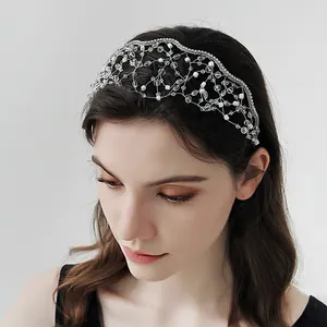 Cerchietto a Rete Fatto a Mano con Perline Corona a Fiori in Cristallo Strass per Donna Matrimonio Festa Copricapo Elegante