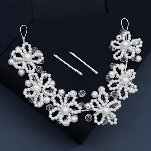 Handmade bridal hairband with crystal flowers and pearls for wedding parties