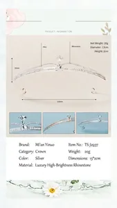 Vue détaillée du diadème de mariée argenté montrant 13cm de diamètre et 2cm de hauteur