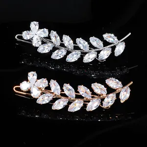 Barrettes à cheveux élégantes en forme de feuille avec zircons en finitions argent et or