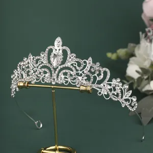 Elegant bridal tiara with silver rhinestones and crystal drop for luxury wedding hair styling