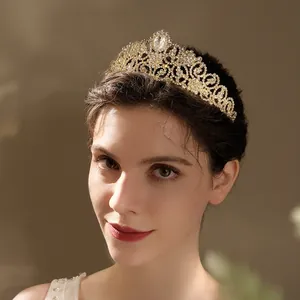 Vintage Luxury Alloy Rhinestone Wedding Crown For Women Gold Baroque Tiara Bridal Birthday Party Hair Accessories Jewelry