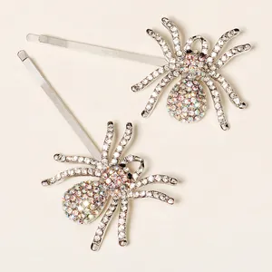 Sparkly rhinestone spider hair clips in silver alloy set for festival hair styling