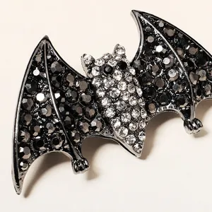 Sparkling rhinestone bat hair clip with black and white crystals for Halloween parties