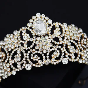 Luxury European style gold tiara with sparkling crystal rhinestones for wedding bridal wear