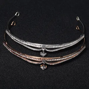 Ensemble diadème de mariée élégant argent et or rose avec strass et gouttes de cristal
