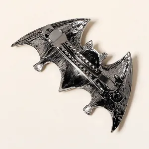 Halloween bat hair clip in dark silver alloy with textured metal finish and spring clip