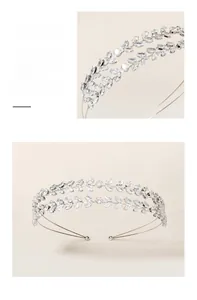 Detailed close-up of double-layer leaf zircon headband with silver metal wire design