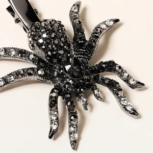 Gothic spider hair clip with sparkling black rhinestones and crystals for Halloween