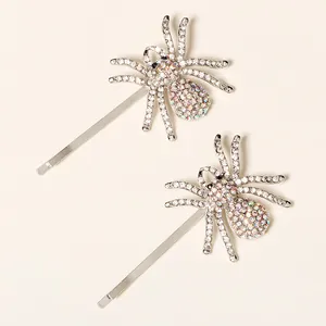 Sparkling rhinestone spider hair clips for women in silver metal with colorful AB crystals