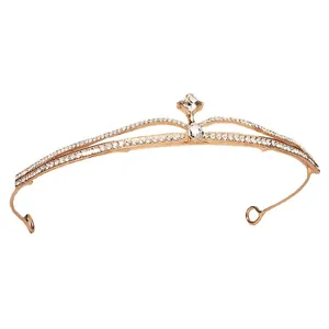 Diadème de mariée en or rose élégant avec cristaux en goutte et strass étincelants