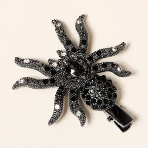 Gothic spider hair clip with black rhinestones and crystals for Halloween parties