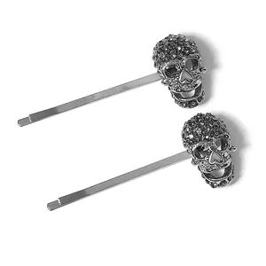 Horquillas para el pelo con calaveras góticas y cristales negros para peinados de Halloween