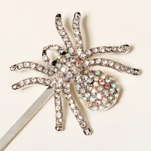 Gothic sparkling spider hair clip with colorful AB rhinestones on a silver metal base