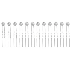 Détail de 13 épingles à cheveux de mariée argentées en U avec décors floraux en cristal