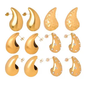 Set of six chunky teardrop earrings in polished 18K gold plated stainless steel