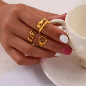Anelli Aperti in Acciaio al Titanio Placcato Oro Vintage per Donna Regolabile Serpente Corona Lettera d'Amore Gioielli Anello