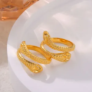 Anello a spirale a serpente dorato in acciaio al titanio con fascia a doppio strato