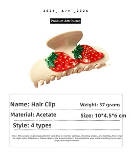 Detailed specs of acetic acid strawberry hair claw showing 10x4.5x6cm size and 37g weight