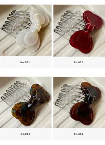 Bow hair side combs in four colors: pearl white, vintage red, tortoise shell, and amber