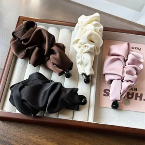 Elegant Satin Pleated Banana Clip For Women Solid Color Korean Style Fashion Ponytail Hair Clip Chic Hair Accessory