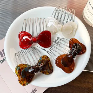 Vintage Butterfly Bow Hair Comb For Women Cellulose Acetate Hair Clip Metal Teeth Side Comb Hair Accessories