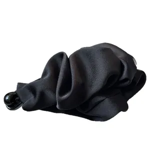 Elegant black satin pleated banana clip hair claw for minimalist ponytail hairstyles