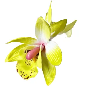 Pince à cheveux orchidée artificielle jaune et rose pour coiffure de plage