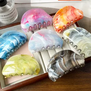Elegant Marble Texture Hair Claw Large Smudged Gradient Hair Clip For Women Fashion Strong Grip Shark Clip Hair Accessories Daily Styling Hairwear