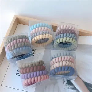 Coleteros de Cable de Teléfono de Color Morandi Coreano Anillos de Pelo en Espiral Mate Engrosados Pequeños para Mujer Accesorios de Pelo en Caja sin Costuras